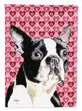 Boston Terrier Hearts Love Valentine's Day House Flag 28x40 Porch Sleeve Pole Decorative Outside Yard Banner Artwork Wall Hanging, Polyester