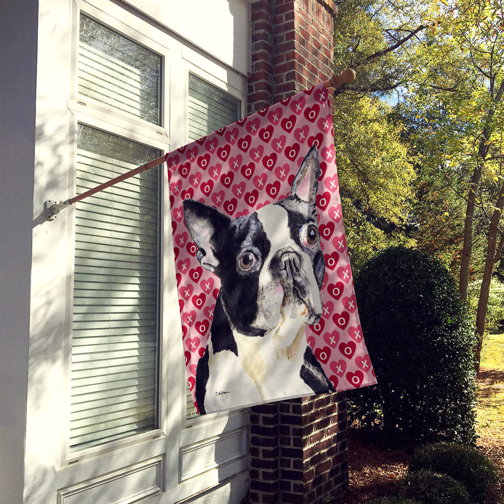 Boston Terrier Hearts Love Valentine's Day House Flag 28x40 Porch Sleeve Pole Decorative Outside Yard Banner Artwork Wall Hanging, Polyester
