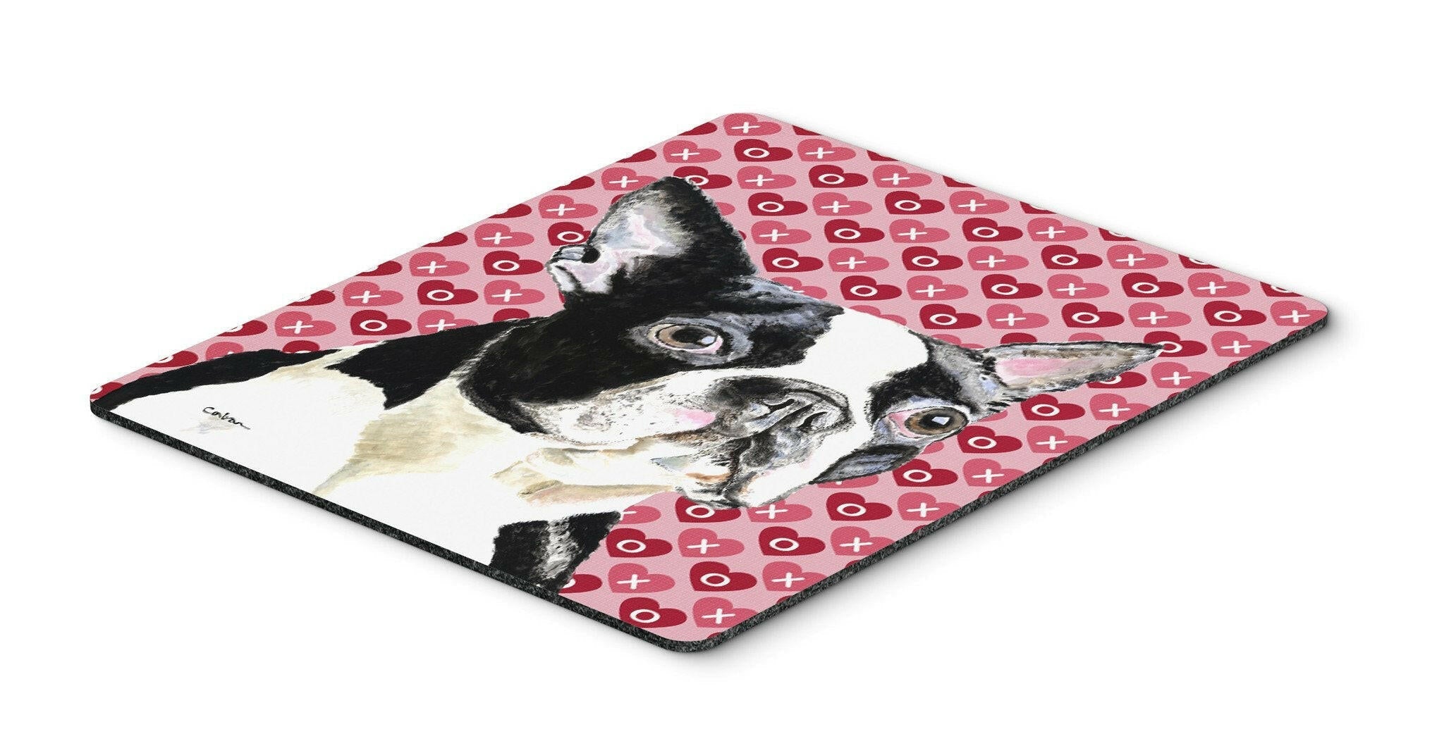 Boston Terrier Hearts Love Valentine's Day Mouse Pad, Heat Resistant Trivet Hot Pad , Non Slip Rubber Desk Mat, Kitchen Counter Protector, Home Office Decor Gift
