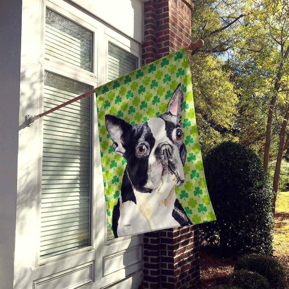 Boston Terrier St. Patrick's Day Shamrock Portrait House Flag 28x40 Porch Sleeve Pole Decorative Outside Yard Banner Artwork Wall Hanging, Polyester