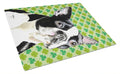 Boston Terrier St. Patrick's Day Shamrock Portrait Cutting Board Tempered Glass Kitchen Cutting Surface, Heat Resistant Chopping, Non-Slip Feet, Food Prep & Serving