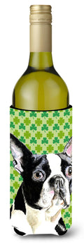 Boston Terrier St. Patrick's Day Shamrock Portrait Wine Bottle Hugger Gift Sleeve for Standard 750 ml Bottles, Insulated Reusable Also Fits Mini Shot & Pint Bottles