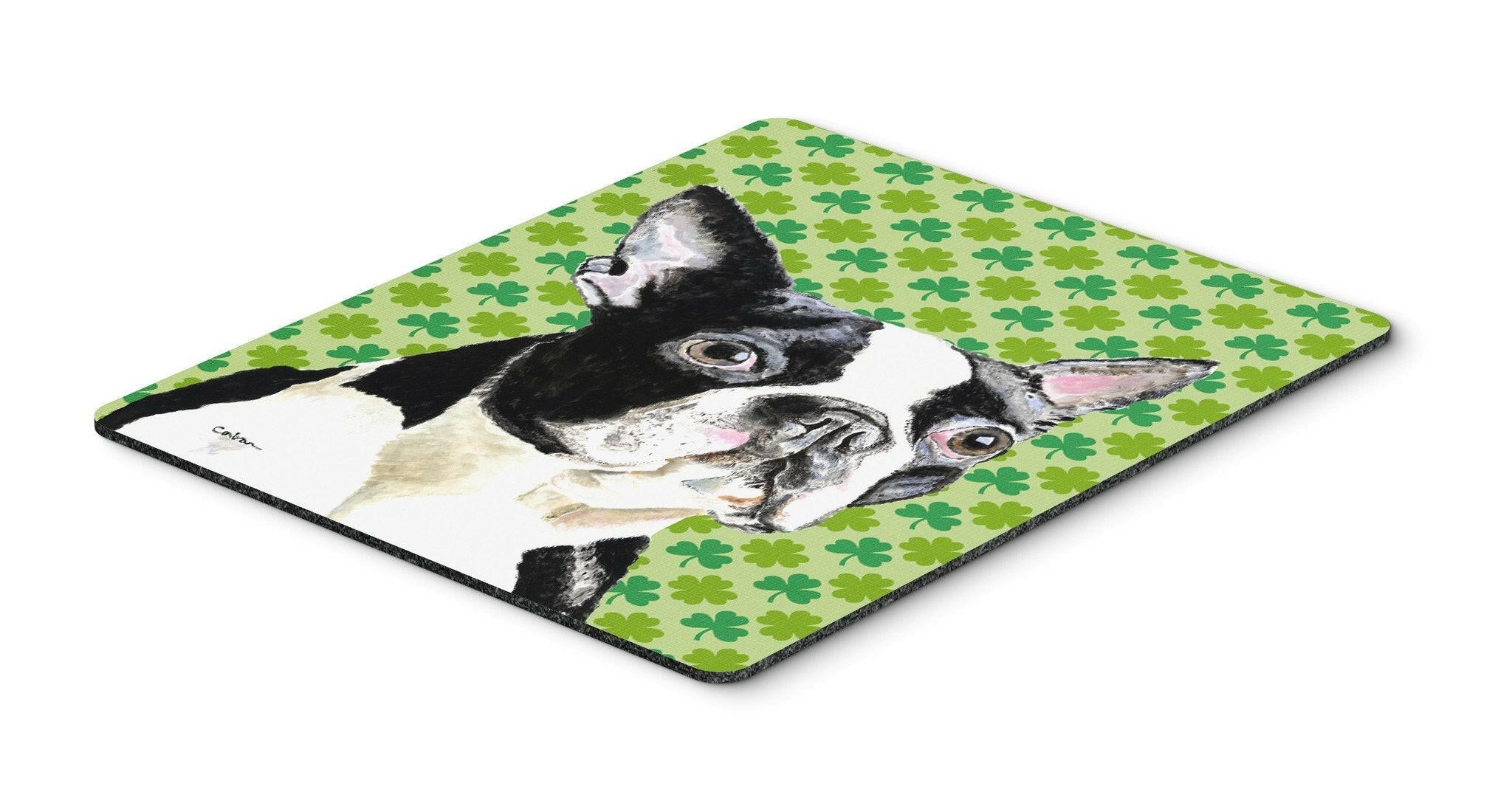 Boston Terrier St. Patrick's Day Shamrock Portrait Mouse Pad, Heat Resistant Trivet Hot Pad , Non Slip Rubber Desk Mat, Kitchen Counter Protector, Home Office Decor Gift