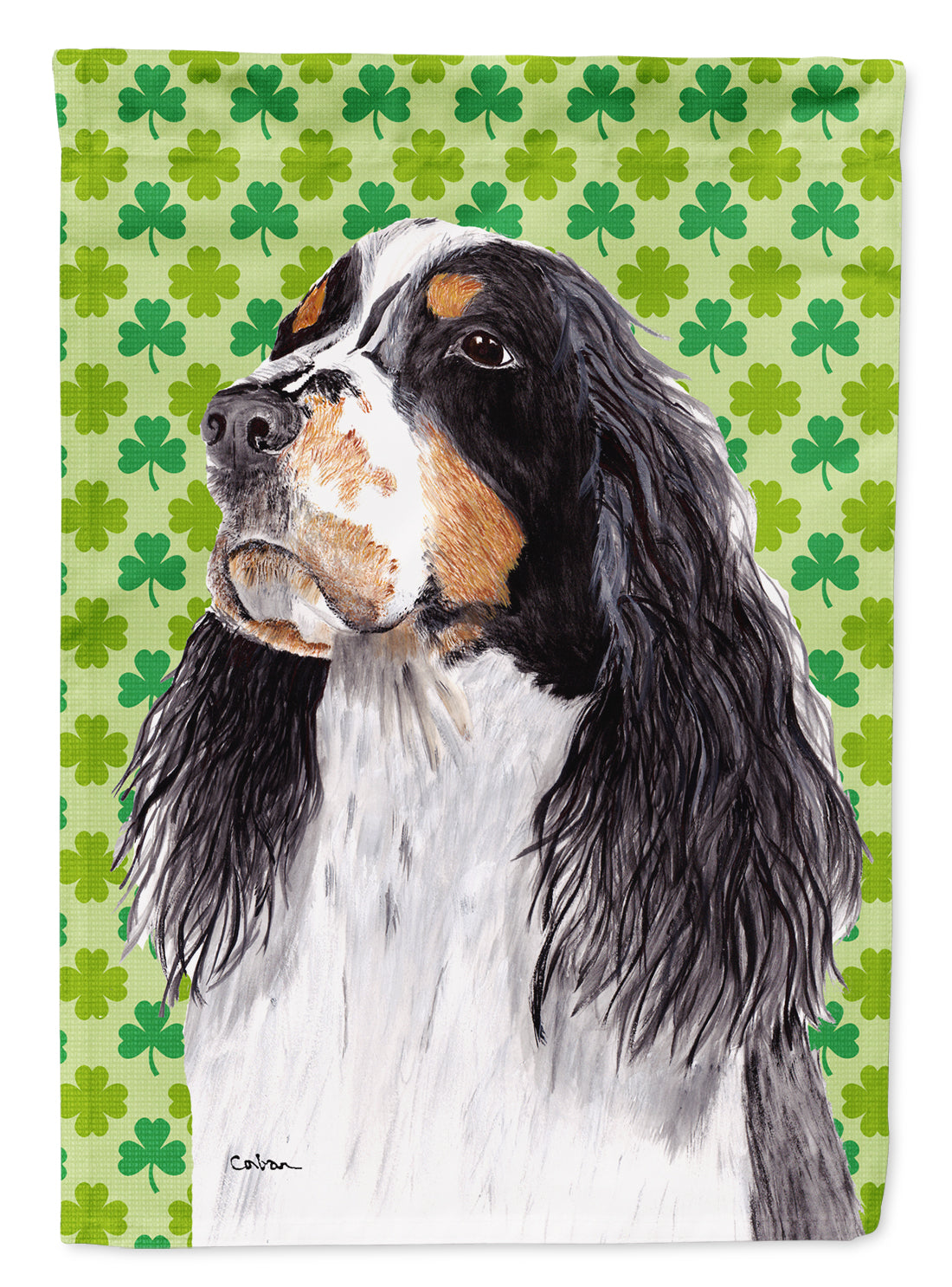 Springer Spaniel St. Patrick's Day Shamrock Portrait House Flag 28x40 Porch Sleeve Pole Decorative Outside Yard Banner Artwork Wall Hanging, Polyester