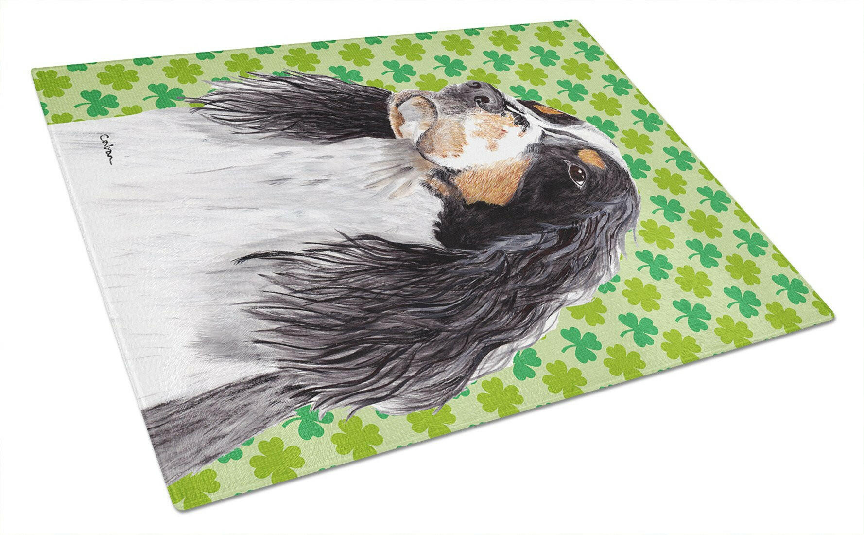 Springer Spaniel St. Patrick's Day Shamrock Portrait Cutting Board Tempered Glass Kitchen Cutting Surface, Heat Resistant Chopping, Non-Slip Feet, Food Prep & Serving