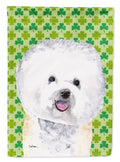 Bichon Frise St. Patrick's Day Shamrock Portrait House Flag 28x40 Porch Sleeve Pole Decorative Outside Yard Banner Artwork Wall Hanging, Polyester