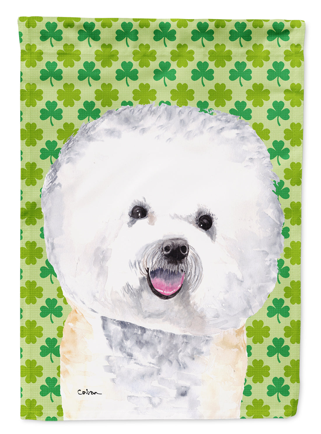 Bichon Frise St. Patrick's Day Shamrock Portrait House Flag 28x40 Porch Sleeve Pole Decorative Outside Yard Banner Artwork Wall Hanging, Polyester