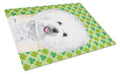 Bichon Frise St. Patrick's Day Shamrock Portrait Cutting Board Tempered Glass Kitchen Cutting Surface, Heat Resistant Chopping, Non-Slip Feet, Food Prep & Serving