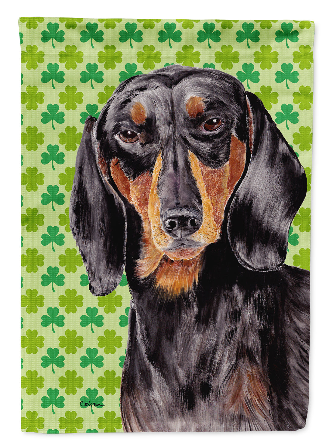 Dachshund St. Patrick's Day Shamrock Portrait House Flag 28x40 Porch Sleeve Pole Decorative Outside Yard Banner Artwork Wall Hanging, Polyester