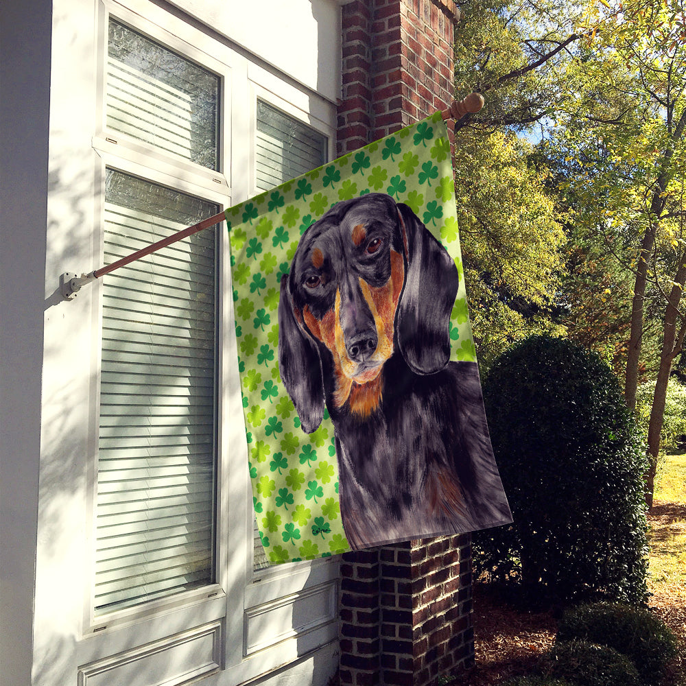Dachshund St. Patrick's Day Shamrock Portrait House Flag 28x40 Porch Sleeve Pole Decorative Outside Yard Banner Artwork Wall Hanging, Polyester