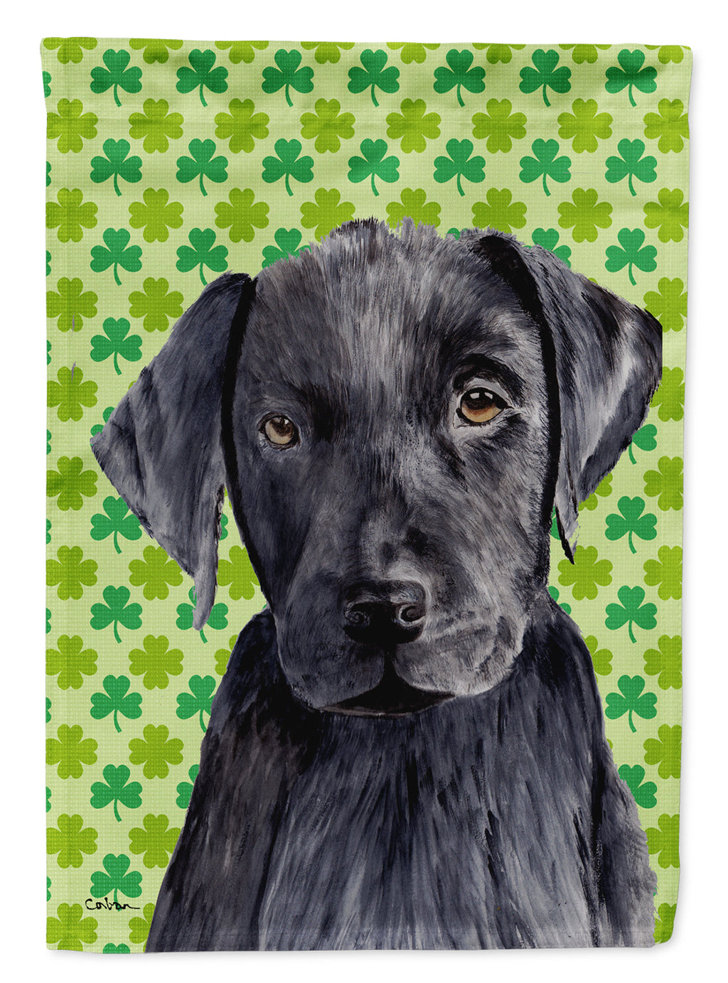 Labrador Black St. Patrick's Day Shamrock Portrait House Flag 28x40 Porch Sleeve Pole Decorative Outside Yard Banner Artwork Wall Hanging, Polyester