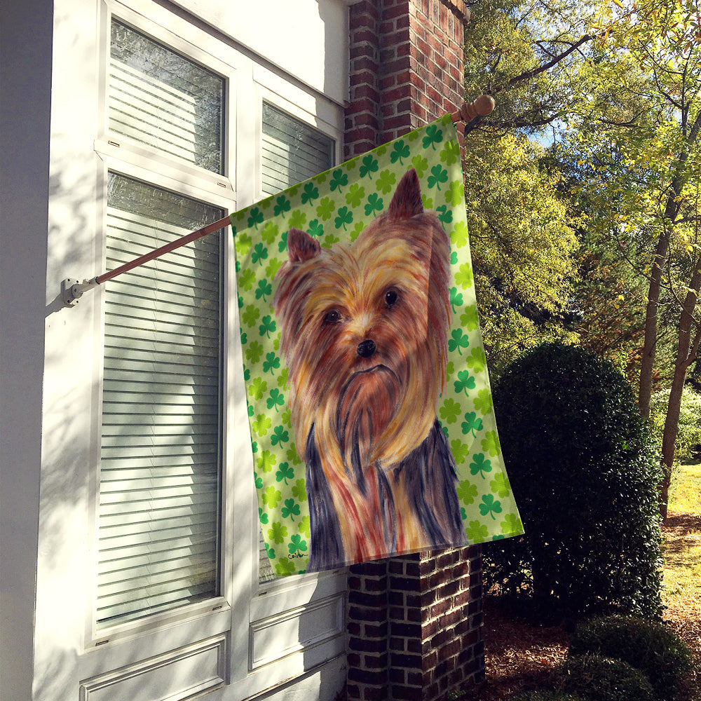Yorkie St. Patrick's Day Shamrock Portrait House Flag 28x40 Porch Sleeve Pole Decorative Outside Yard Banner Artwork Wall Hanging, Polyester