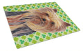 Yorkie St. Patrick's Day Shamrock Portrait Cutting Board Tempered Glass Kitchen Cutting Surface, Heat Resistant Chopping, Non-Slip Feet, Food Prep & Serving