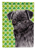 Pug Black St. Patrick's Day Shamrock Portrait House Flag 28x40 Porch Sleeve Pole Decorative Outside Yard Banner Artwork Wall Hanging, Polyester