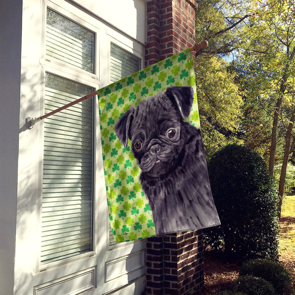 Pug Black St. Patrick's Day Shamrock Portrait House Flag 28x40 Porch Sleeve Pole Decorative Outside Yard Banner Artwork Wall Hanging, Polyester