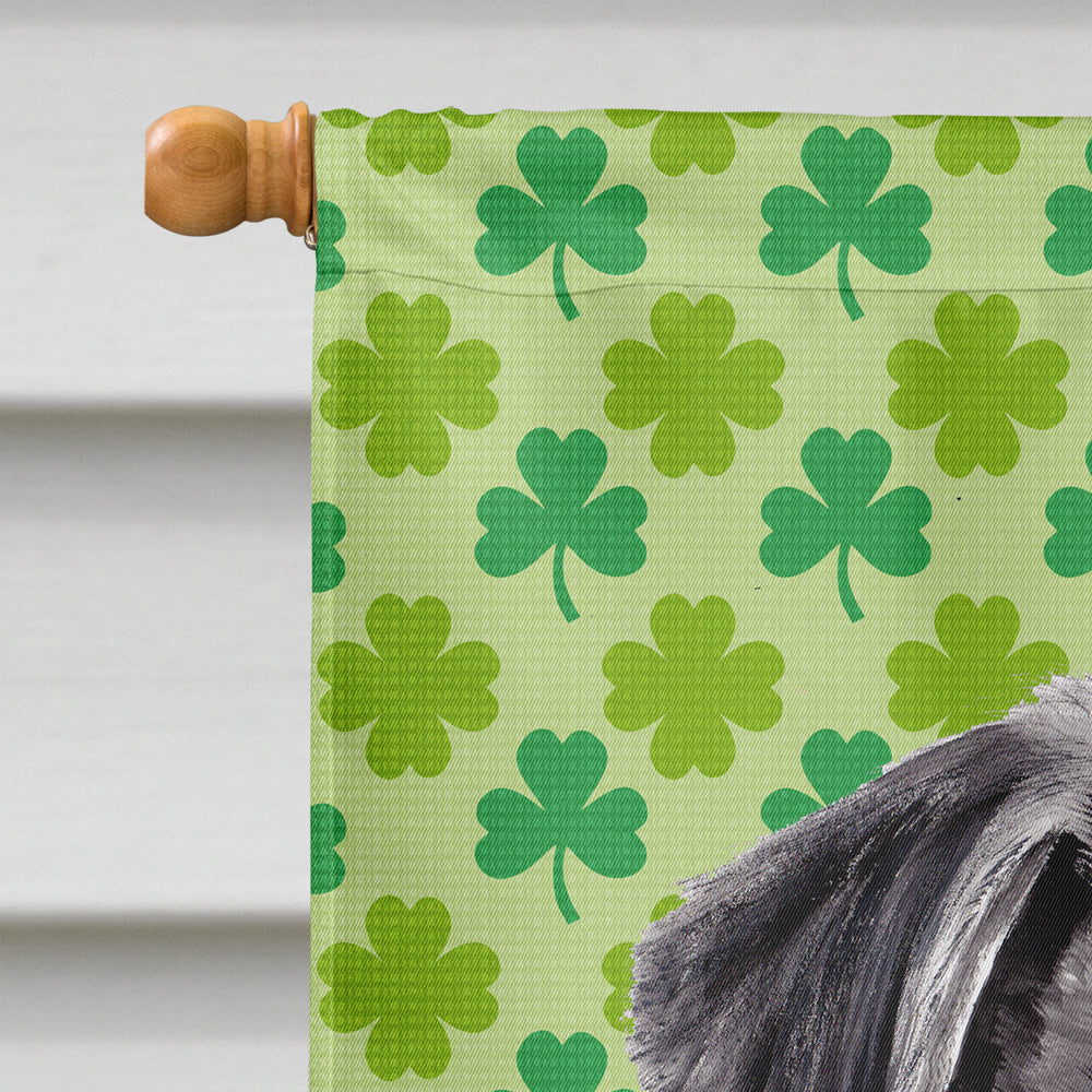 Pug Black St. Patrick's Day Shamrock Portrait House Flag 28x40 Porch Sleeve Pole Decorative Outside Yard Banner Artwork Wall Hanging, Polyester