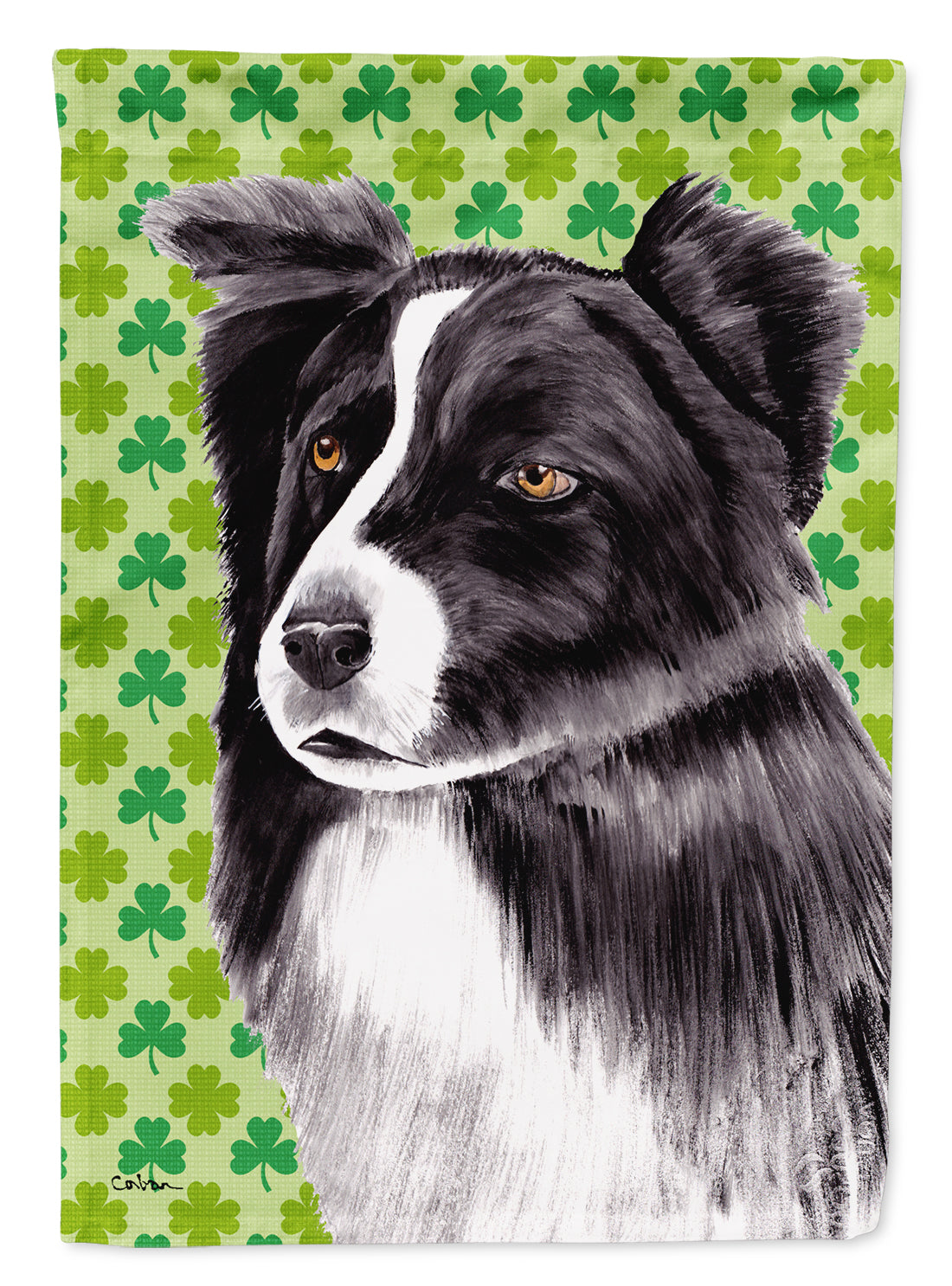 Border Collie St. Patrick's Day Shamrock Portrait House Flag 28x40 Porch Sleeve Pole Decorative Outside Yard Banner Artwork Wall Hanging, Polyester