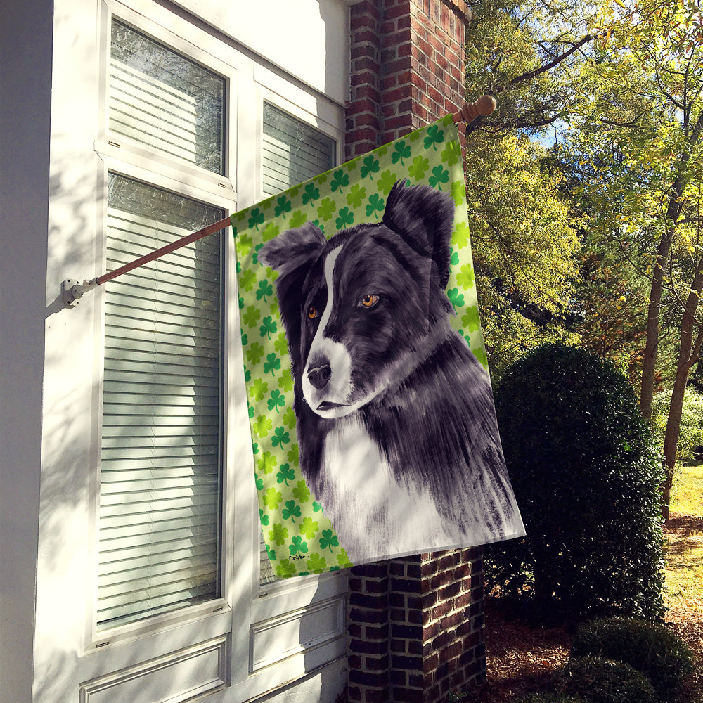 Border Collie St. Patrick's Day Shamrock Portrait House Flag 28x40 Porch Sleeve Pole Decorative Outside Yard Banner Artwork Wall Hanging, Polyester
