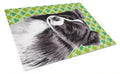 Border Collie St. Patrick's Day Shamrock Portrait Cutting Board Tempered Glass Kitchen Cutting Surface, Heat Resistant Chopping, Non-Slip Feet, Food Prep & Serving
