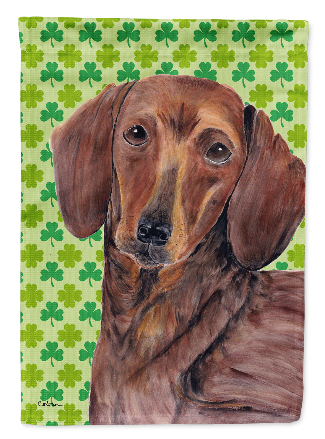 Dachshund St. Patrick's Day Shamrock Portrait House Flag 28x40 Porch Sleeve Pole Decorative Outside Yard Banner Artwork Wall Hanging, Polyester