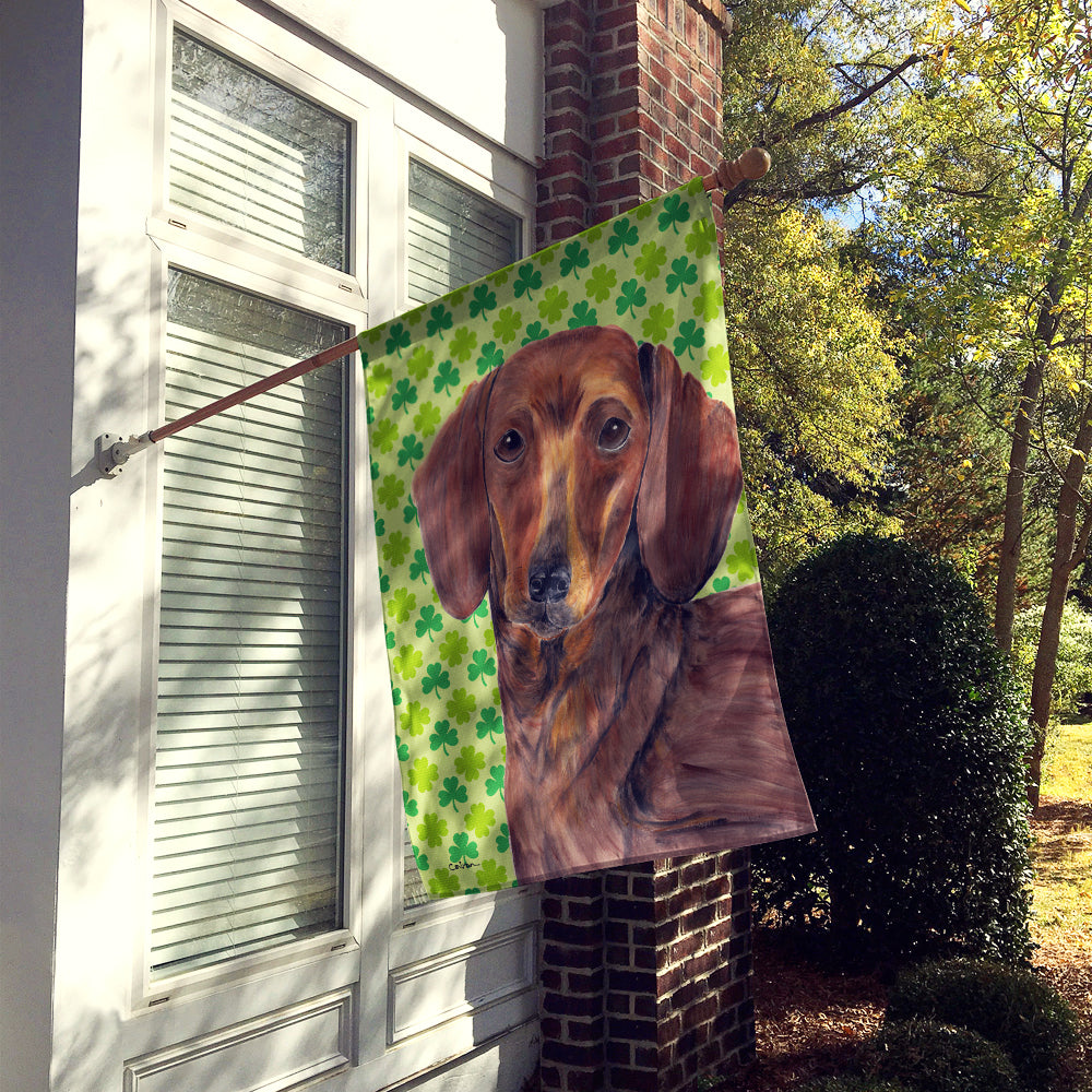 Dachshund St. Patrick's Day Shamrock Portrait House Flag 28x40 Porch Sleeve Pole Decorative Outside Yard Banner Artwork Wall Hanging, Polyester