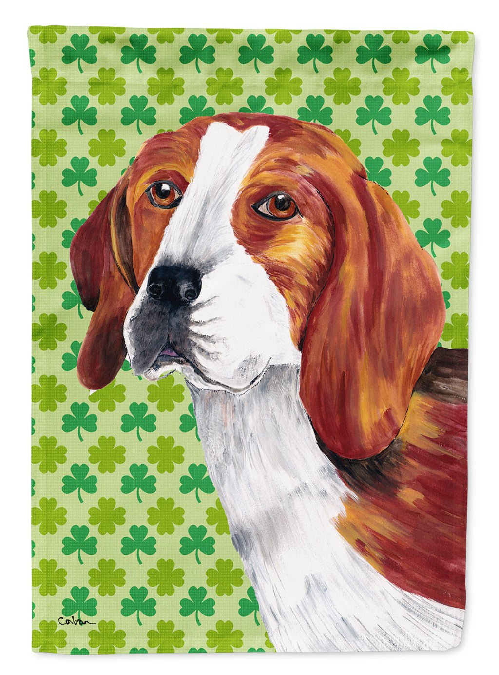 Beagle St. Patrick's Day Shamrock Portrait House Flag 28x40 Porch Sleeve Pole Decorative Outside Yard Banner Artwork Wall Hanging, Polyester