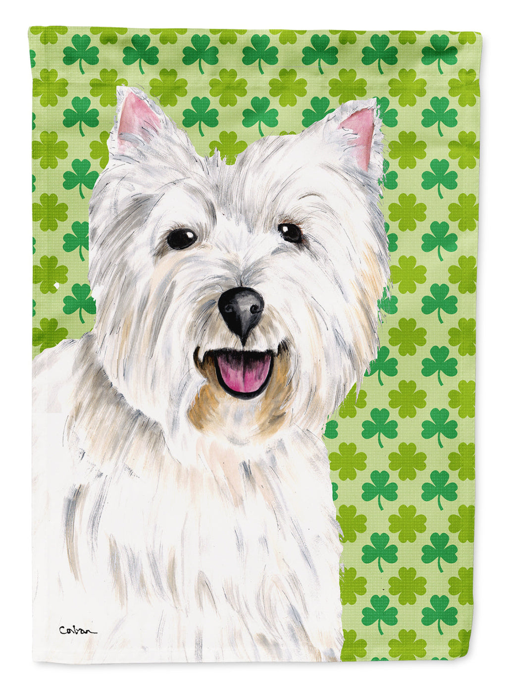 Westie St. Patrick's Day Shamrock Portrait House Flag 28x40 Porch Sleeve Pole Decorative Outside Yard Banner Artwork Wall Hanging, Polyester