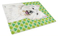 Westie St. Patrick's Day Shamrock Portrait Cutting Board Tempered Glass Kitchen Cutting Surface, Heat Resistant Chopping, Non-Slip Feet, Food Prep & Serving