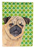 Pug St. Patrick's Day Shamrock Portrait House Flag 28x40 Porch Sleeve Pole Decorative Outside Yard Banner Artwork Wall Hanging, Polyester
