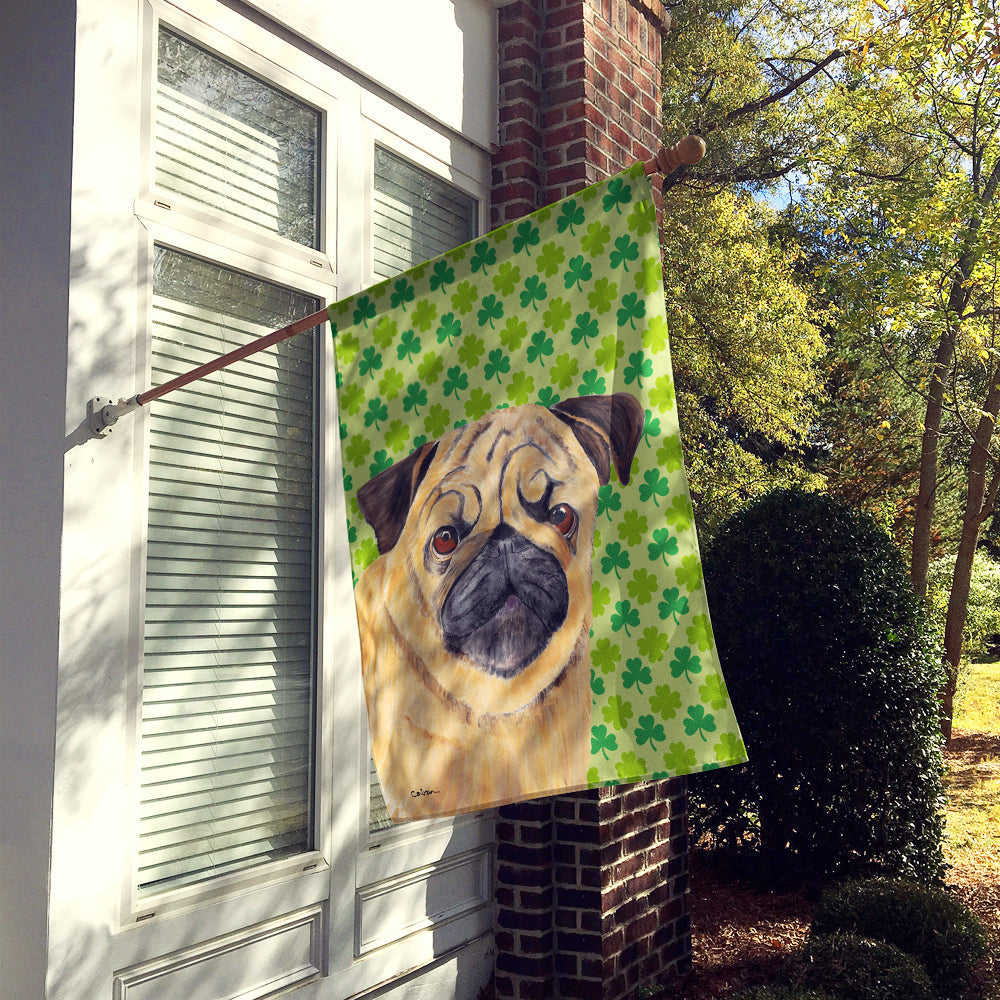 Pug St. Patrick's Day Shamrock Portrait House Flag 28x40 Porch Sleeve Pole Decorative Outside Yard Banner Artwork Wall Hanging, Polyester