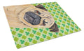 Pug St. Patrick's Day Shamrock Portrait Cutting Board Tempered Glass Kitchen Cutting Surface, Heat Resistant Chopping, Non-Slip Feet, Food Prep & Serving