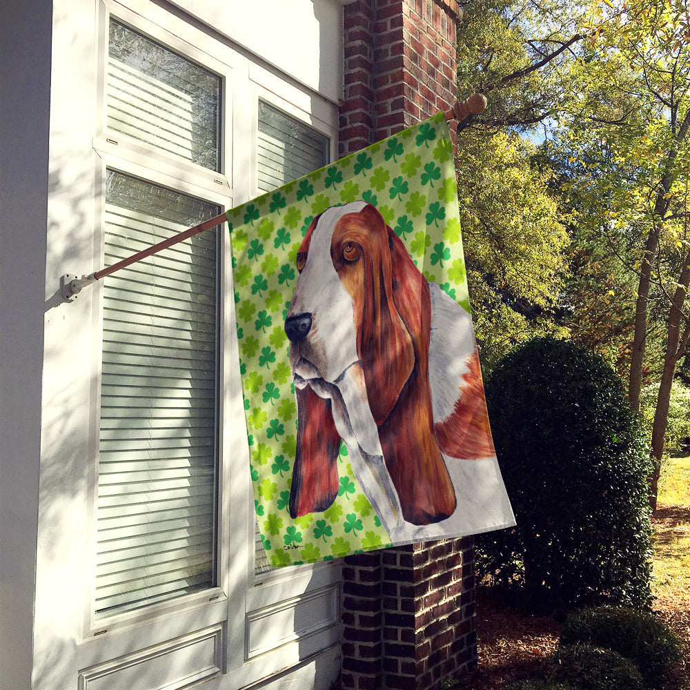 Basset Hound St. Patrick's Day Shamrock Portrait House Flag 28x40 Porch Sleeve Pole Decorative Outside Yard Banner Artwork Wall Hanging, Polyester