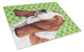 Basset Hound St. Patrick's Day Shamrock Portrait Cutting Board Tempered Glass Kitchen Cutting Surface, Heat Resistant Chopping, Non-Slip Feet, Food Prep & Serving