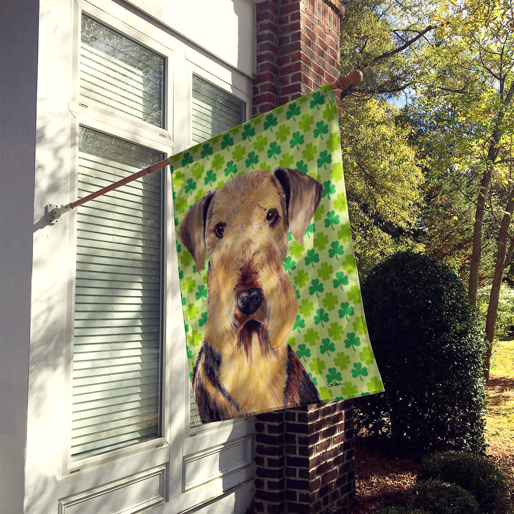 Airedale St. Patrick's Day Shamrock Portrait House Flag 28x40 Porch Sleeve Pole Decorative Outside Yard Banner Artwork Wall Hanging, Polyester
