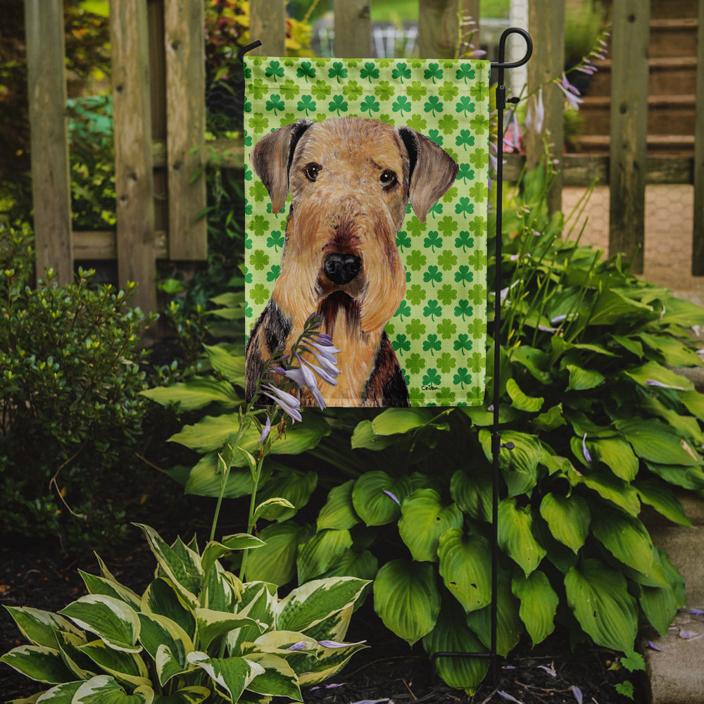 Airedale St. Patrick's Day Shamrock Portrait Garden Flag Mailbox Decorative Yard Banner Outside Patio Artwork for Flower Beds, Garden Size, Multicolor