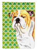 Bulldog English St. Patrick's Day Shamrock Portrait House Flag 28x40 Porch Sleeve Pole Decorative Outside Yard Banner Artwork Wall Hanging, Polyester
