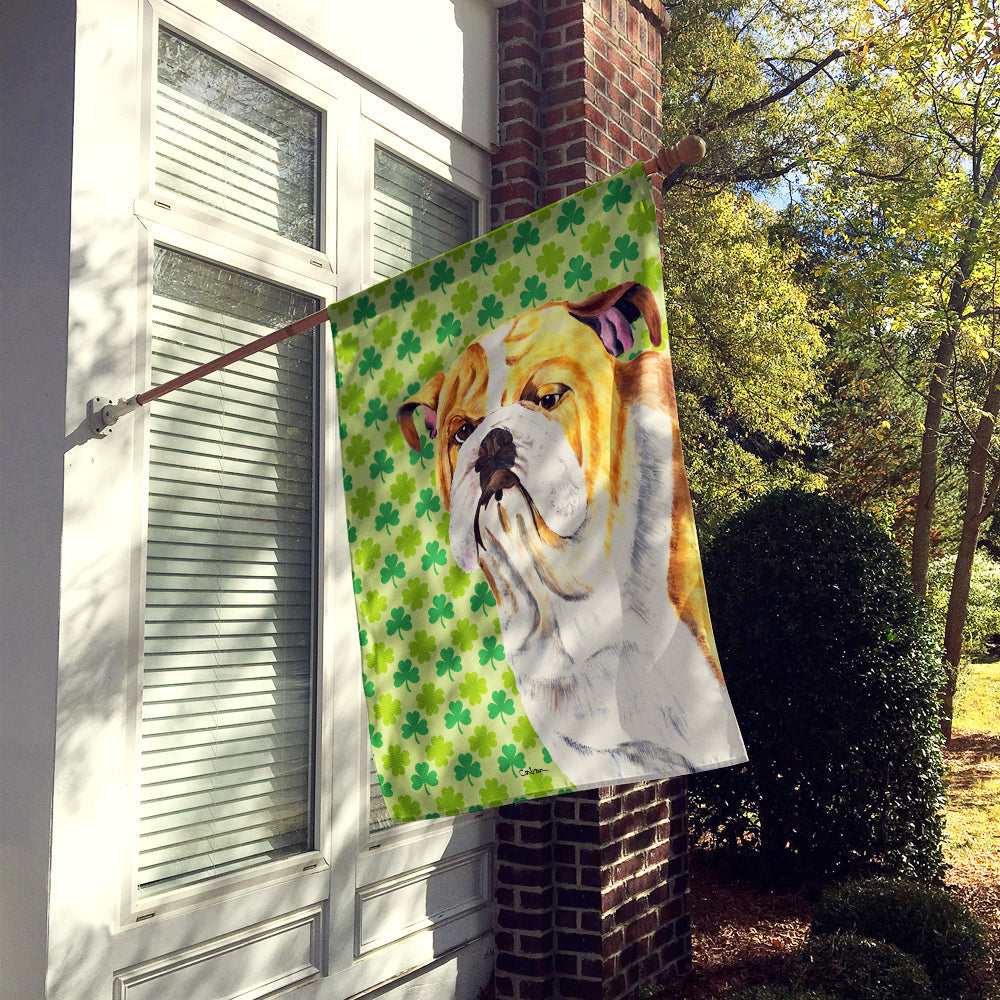 Bulldog English St. Patrick's Day Shamrock Portrait House Flag 28x40 Porch Sleeve Pole Decorative Outside Yard Banner Artwork Wall Hanging, Polyester