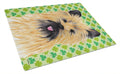 Cairn Terrier St. Patrick's Day Shamrock Portrait Cutting Board Tempered Glass Kitchen Cutting Surface, Heat Resistant Chopping, Non-Slip Feet, Food Prep & Serving