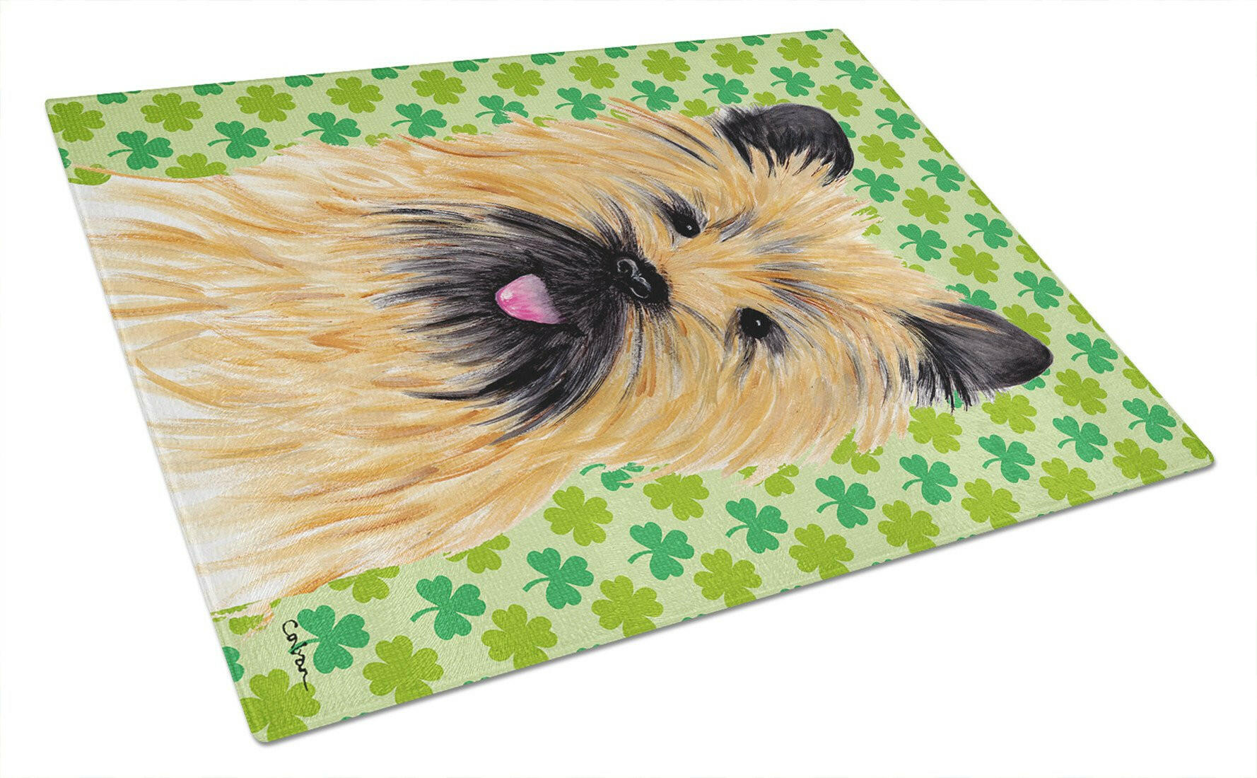 Cairn Terrier St. Patrick's Day Shamrock Portrait Cutting Board Tempered Glass Kitchen Cutting Surface, Heat Resistant Chopping, Non-Slip Feet, Food Prep & Serving