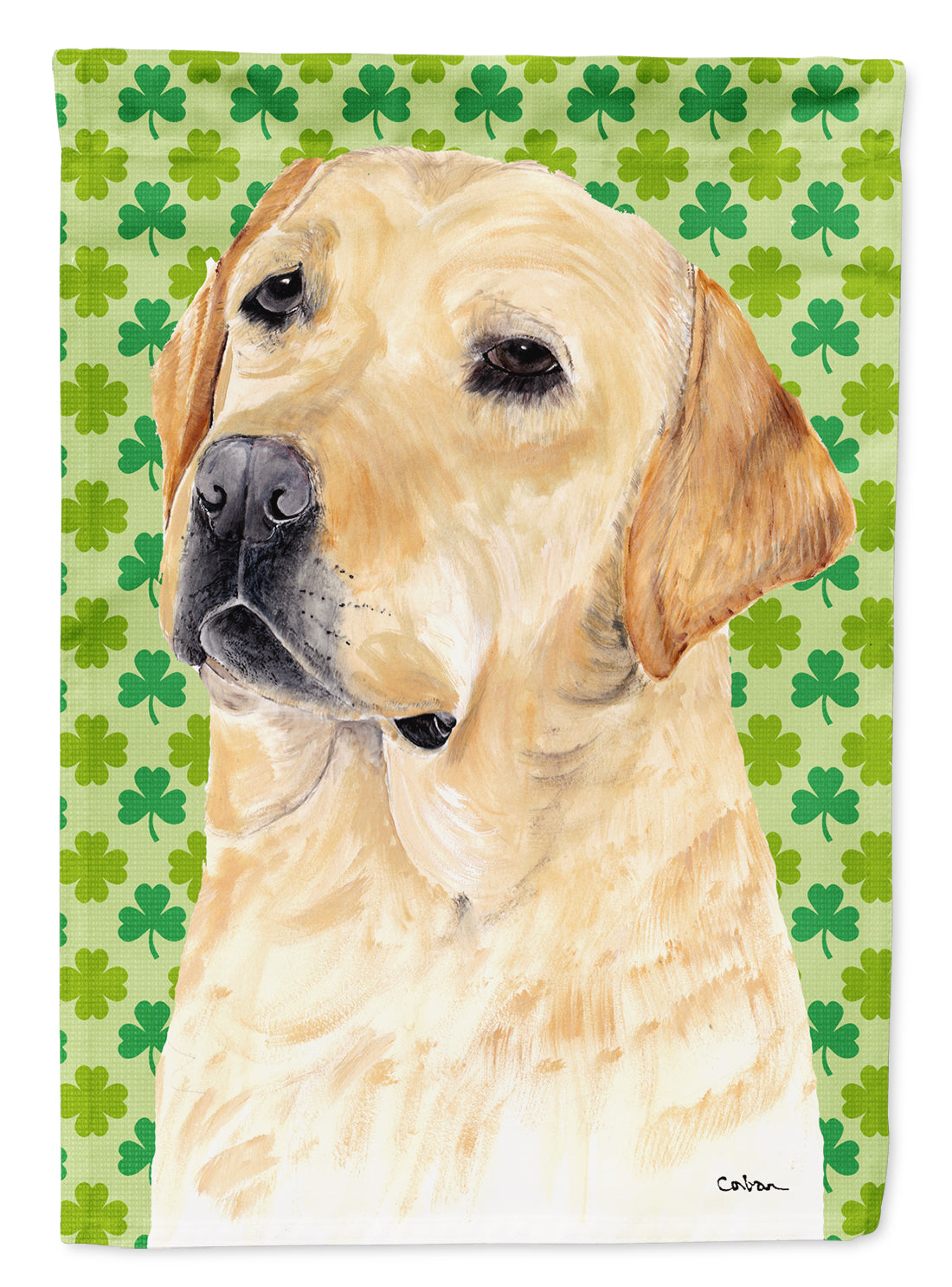 Labrador Yellow St. Patrick's Day Shamrock Portrait House Flag 28x40 Porch Sleeve Pole Decorative Outside Yard Banner Artwork Wall Hanging, Polyester