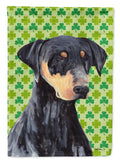 Doberman St. Patrick's Day Shamrock Portrait House Flag 28x40 Porch Sleeve Pole Decorative Outside Yard Banner Artwork Wall Hanging, Polyester