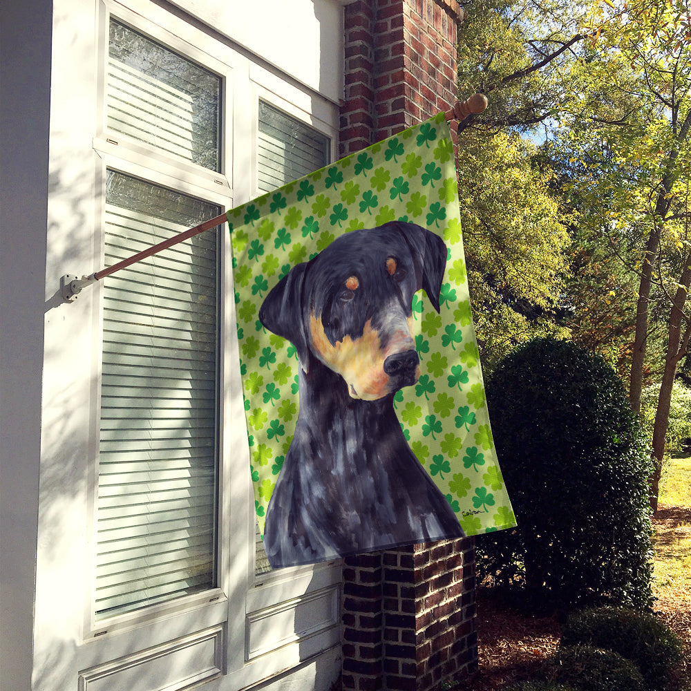 Doberman St. Patrick's Day Shamrock Portrait House Flag 28x40 Porch Sleeve Pole Decorative Outside Yard Banner Artwork Wall Hanging, Polyester