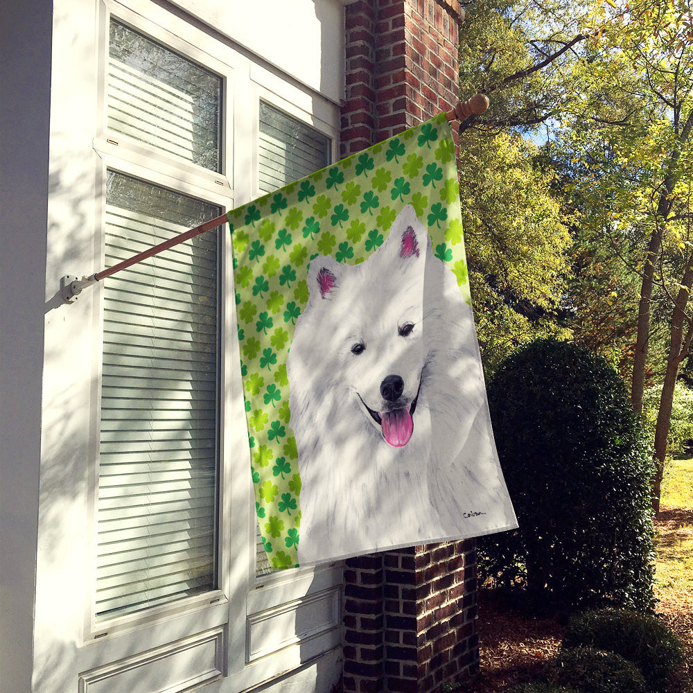 American Eskimo St. Patrick's Day Shamrock Portrait House Flag 28x40 Porch Sleeve Pole Decorative Outside Yard Banner Artwork Wall Hanging, Polyester