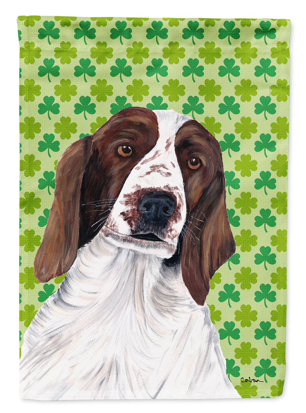 Welsh Springer Spaniel Shamrocks House Flag 28x40 Porch Sleeve Pole Decorative Outside Yard Banner Artwork Wall Hanging, Polyester