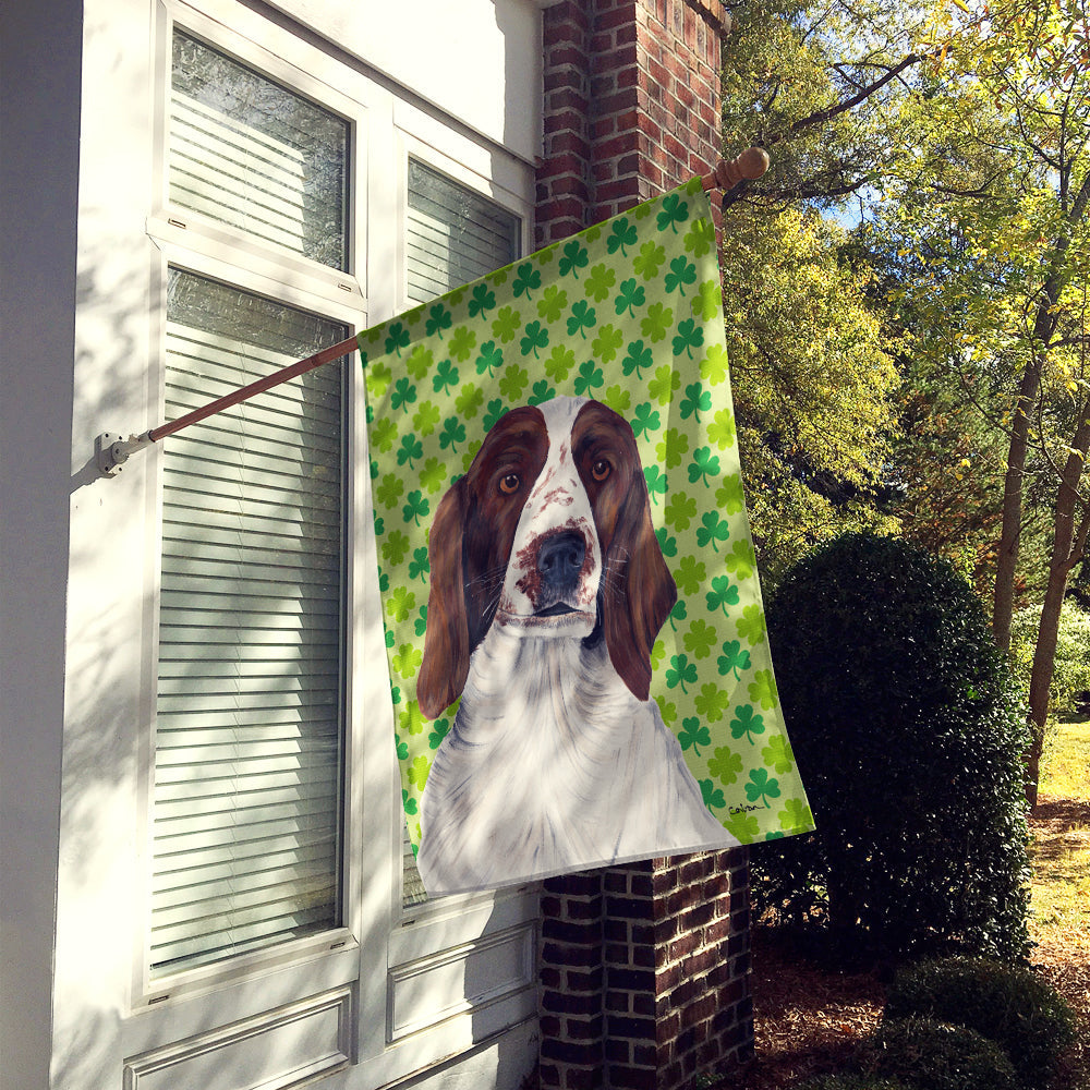 Welsh Springer Spaniel Shamrocks House Flag 28x40 Porch Sleeve Pole Decorative Outside Yard Banner Artwork Wall Hanging, Polyester