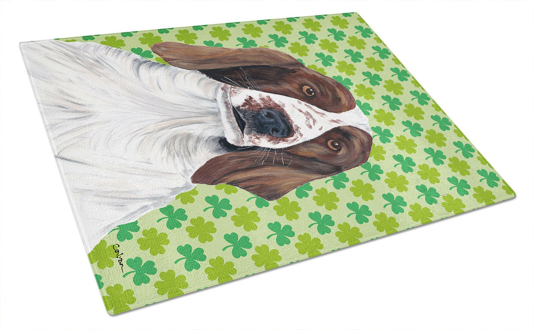 Welsh Springer Spaniel Shamrocks Cutting Board Tempered Glass Kitchen Cutting Surface, Heat Resistant Chopping, Non-Slip Feet, Food Prep & Serving