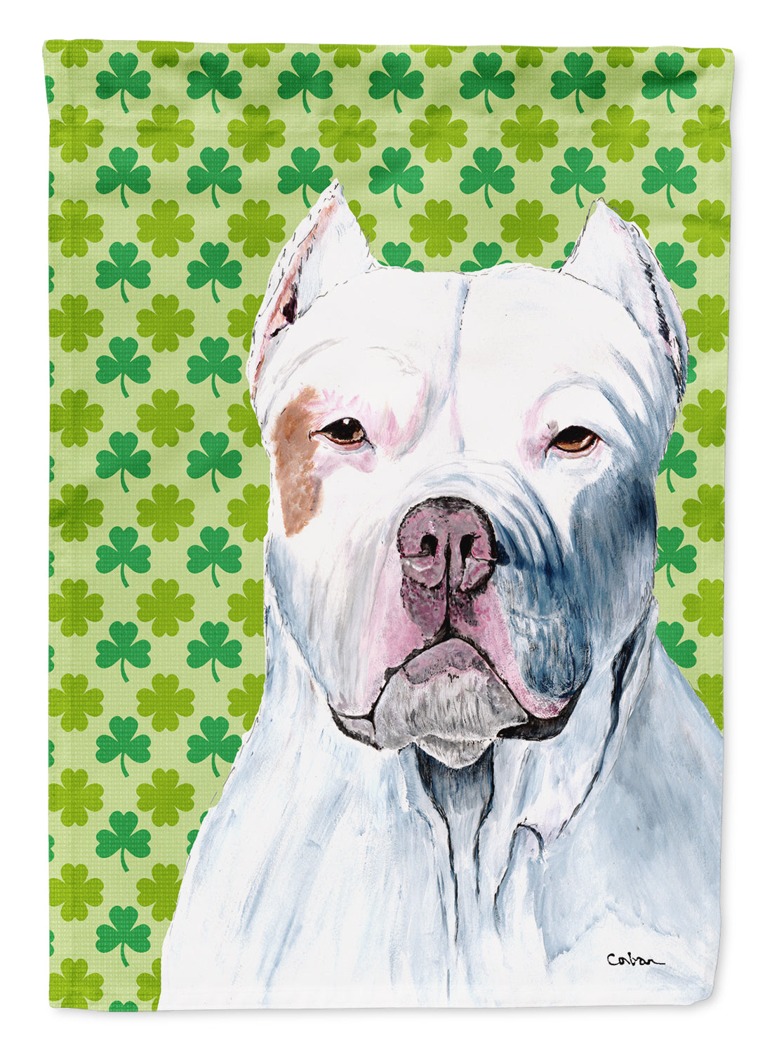 Pit Bull St. Patrick's Day Shamrock Portrait House Flag 28x40 Porch Sleeve Pole Decorative Outside Yard Banner Artwork Wall Hanging, Polyester