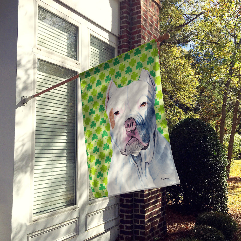 Pit Bull St. Patrick's Day Shamrock Portrait House Flag 28x40 Porch Sleeve Pole Decorative Outside Yard Banner Artwork Wall Hanging, Polyester