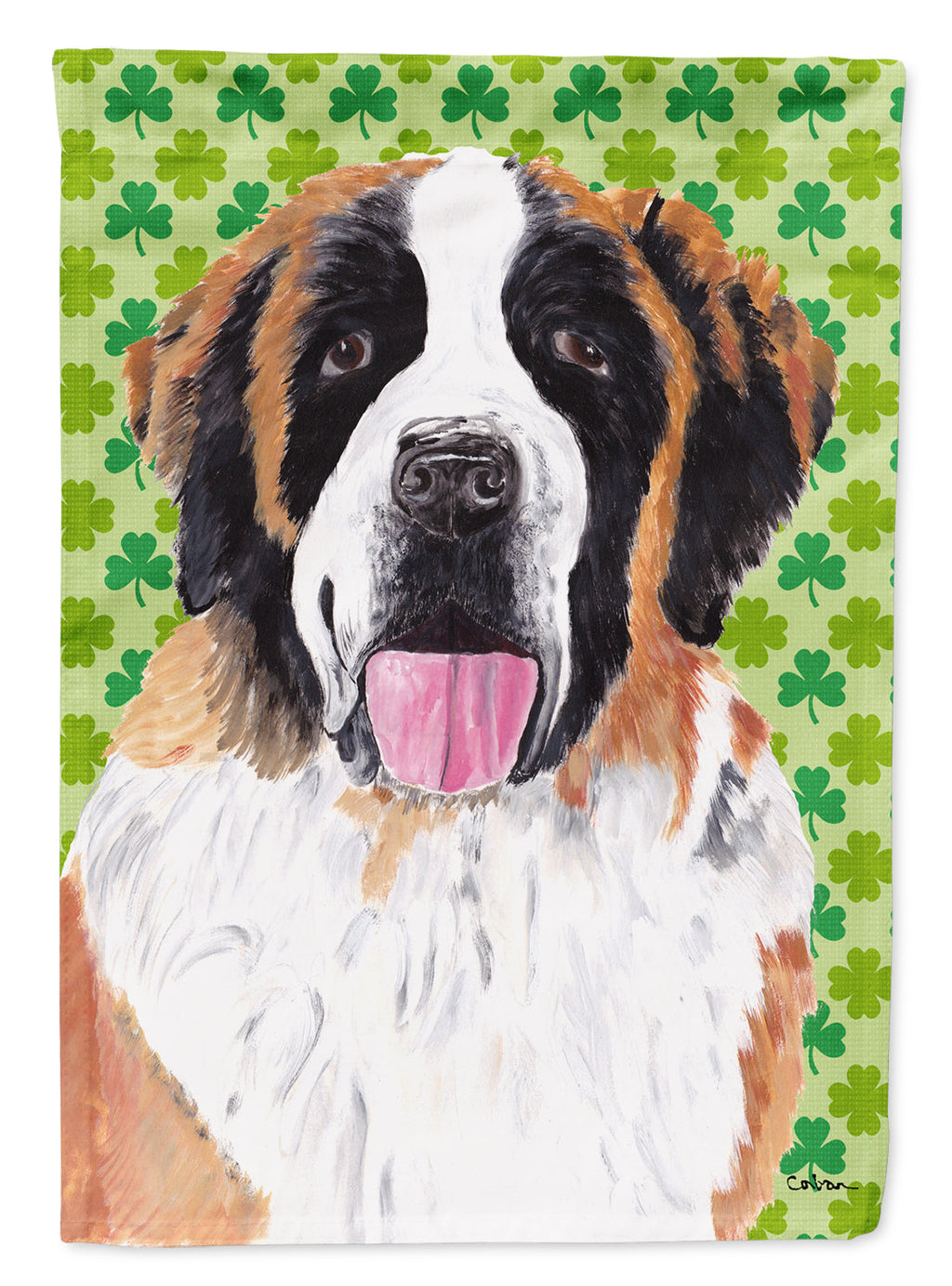 Saint Bernard St. Patrick's Day Shamrock Portrait House Flag 28x40 Porch Sleeve Pole Decorative Outside Yard Banner Artwork Wall Hanging, Polyester
