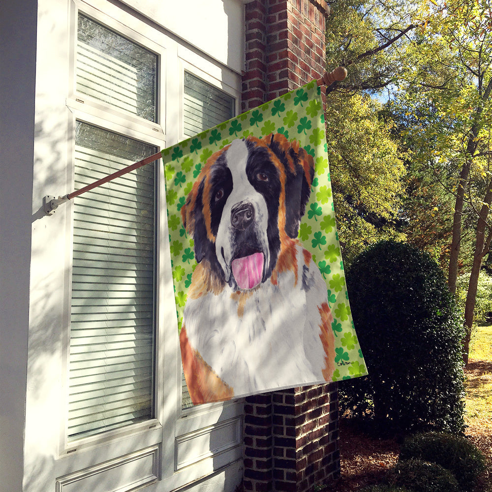 Saint Bernard St. Patrick's Day Shamrock Portrait House Flag 28x40 Porch Sleeve Pole Decorative Outside Yard Banner Artwork Wall Hanging, Polyester